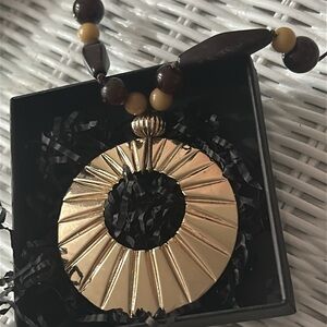 Gold Tone Beaded Necklace with Large Medallion